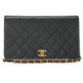 CHANEL Lambskin Matelasse Full Flap 23cm Push Lock Chain Shoulder Black Gold-Tone Hardware, Pre-Owned