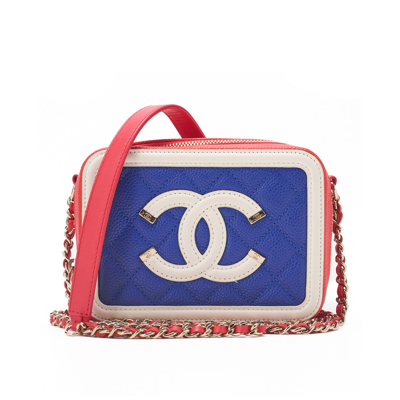 CHANEL Shoulder Bag Coco Mark CC Filigree Mini Caviar Skin Red Gold-Tone Hardware Pre-Owned