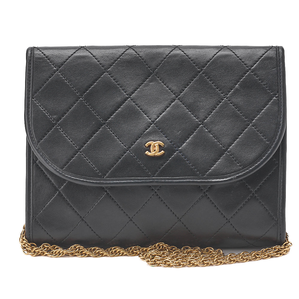 CHANEL Shoulder Bag Matelasse Push Lock Lambskin Black Gold-Tone Hardware, Pre-Owned