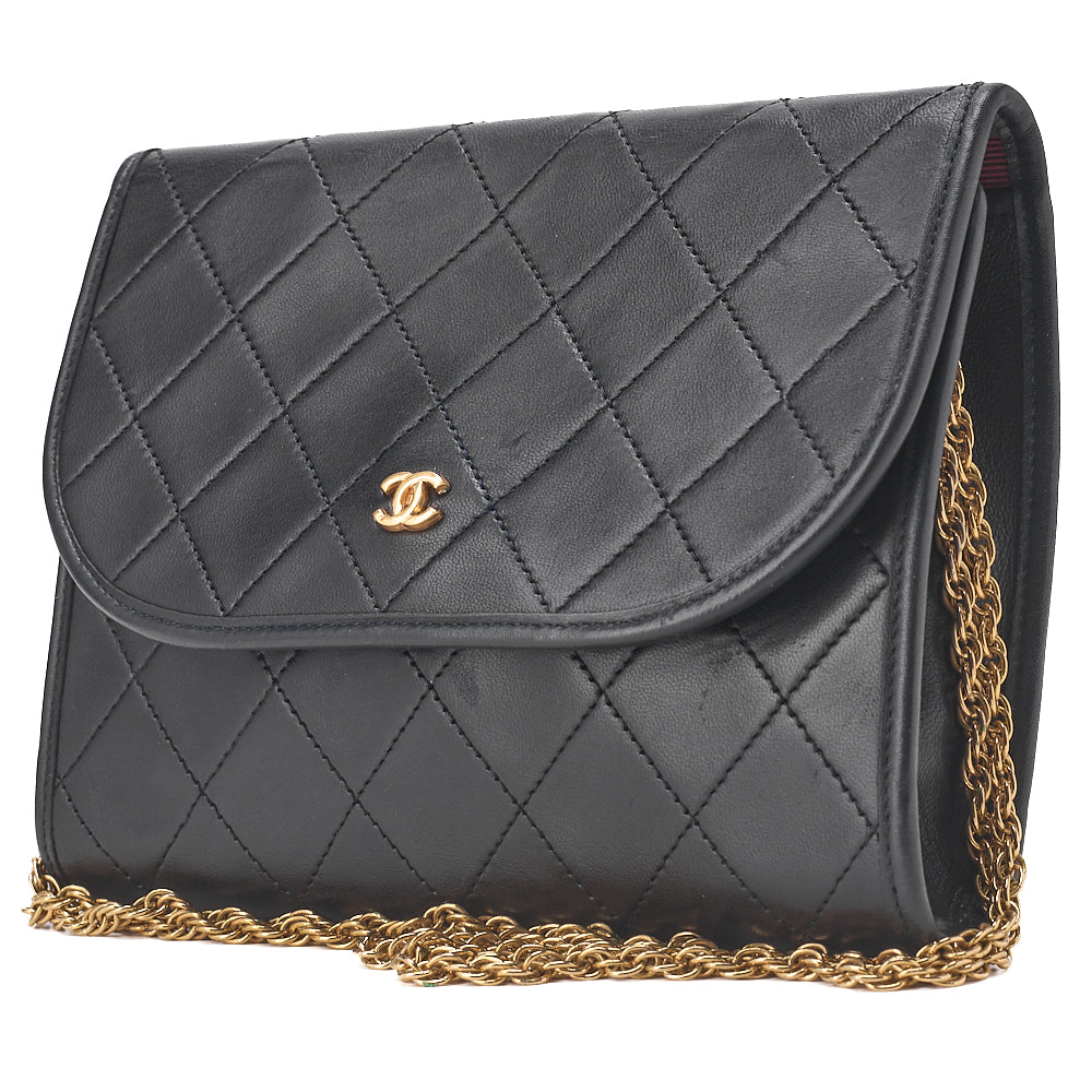 CHANEL Shoulder Bag Matelasse Push Lock Lambskin Black Gold-Tone Hardware, Pre-Owned