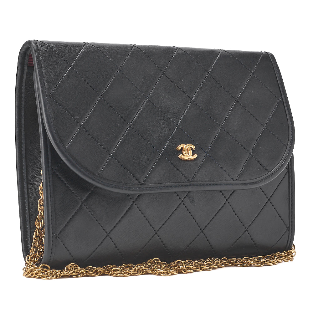 CHANEL Shoulder Bag Matelasse Push Lock Lambskin Black Gold-Tone Hardware, Pre-Owned