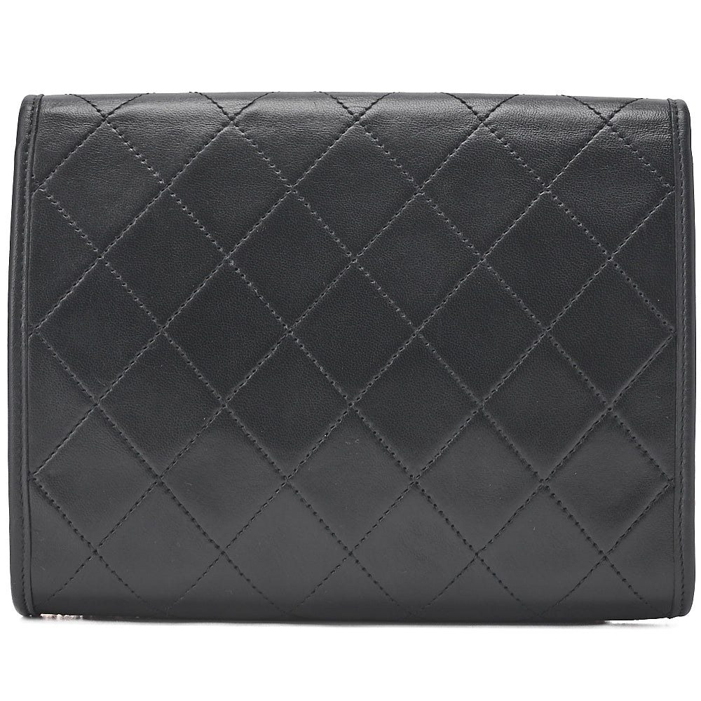 CHANEL Shoulder Bag Matelasse Push Lock Lambskin Black Gold-Tone Hardware, Pre-Owned