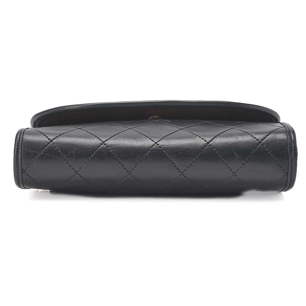 CHANEL Shoulder Bag Matelasse Push Lock Lambskin Black Gold-Tone Hardware, Pre-Owned