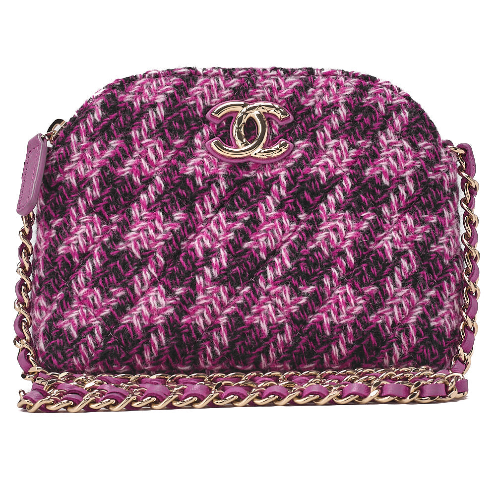 CHANEL Tweed Matelass? Coco Mark Mini Chain Shoulder Purple X Multicolor Gold-Tone Hardware, Pre-Owned