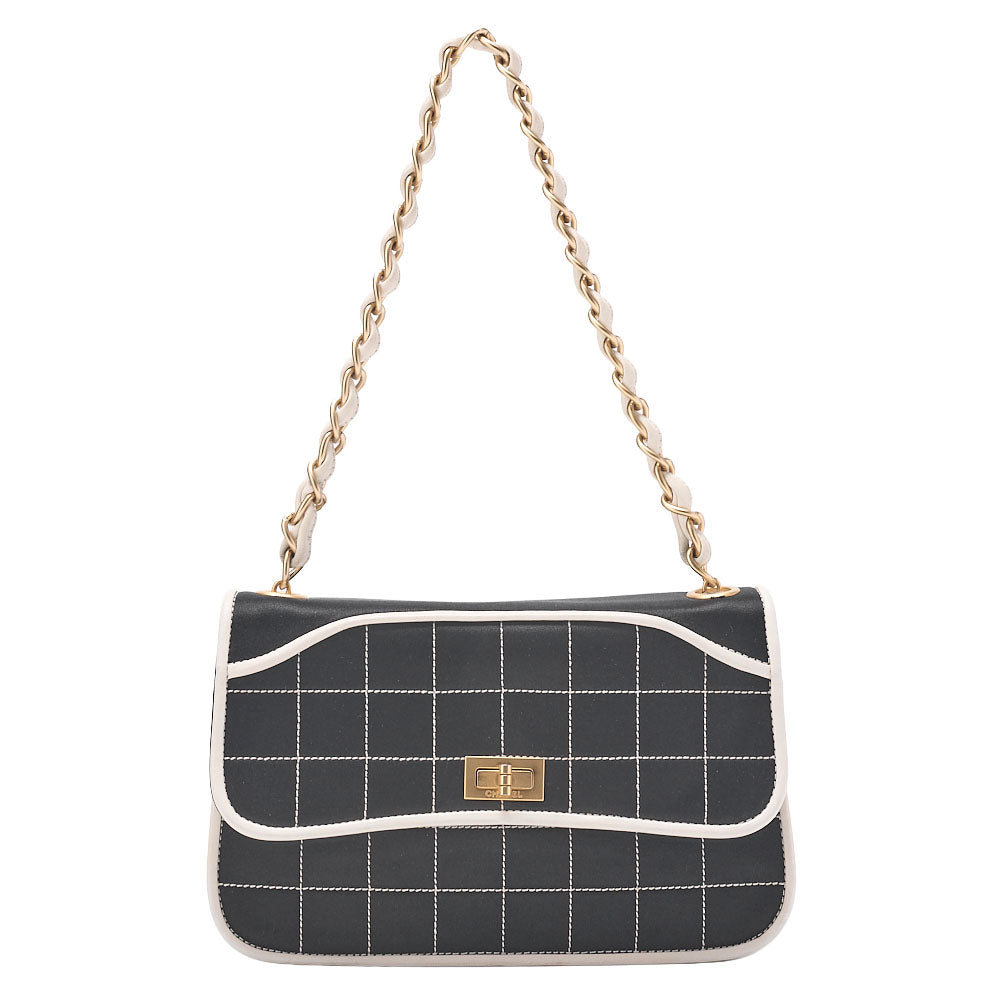 CHANEL Chanel Chocolate Bar 2.55 Turnlock Chain Handbag Satin X Lambskin Black Gold-Tone Hardware, Pre-Owned
