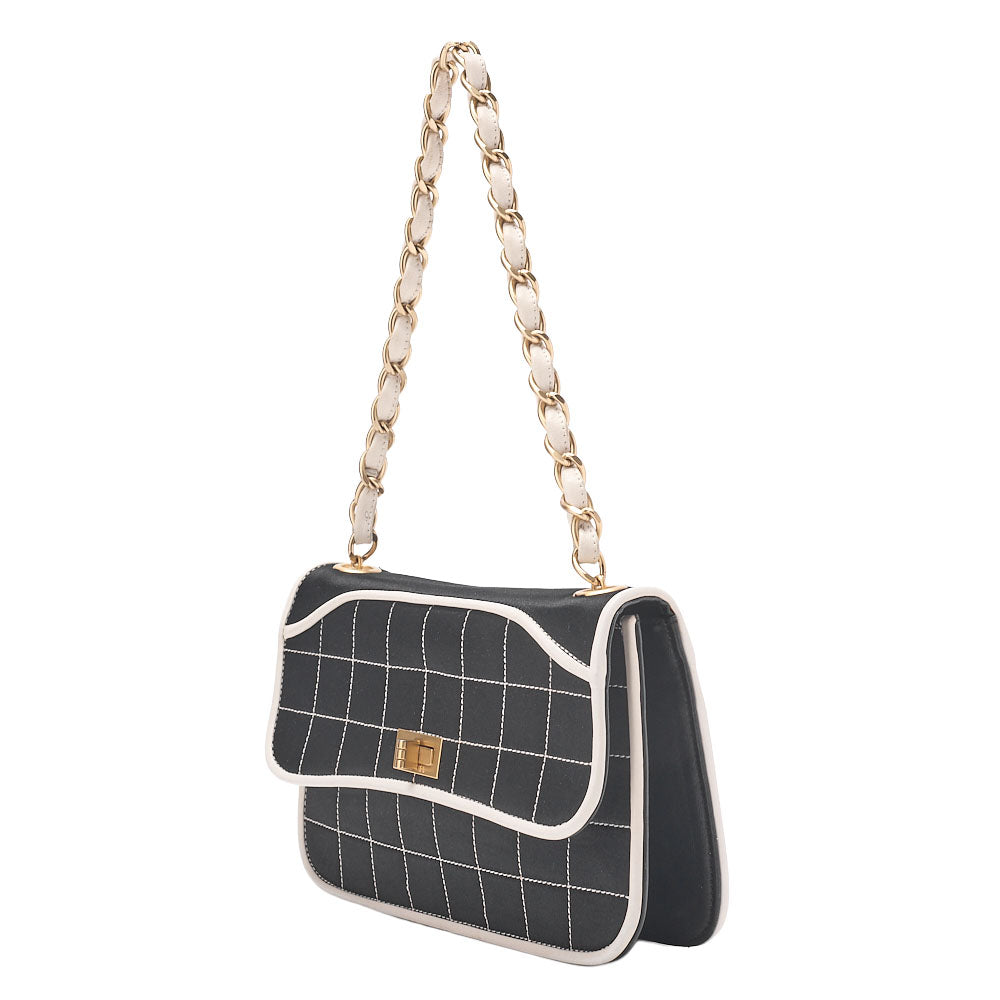 CHANEL Chanel Chocolate Bar 2.55 Turnlock Chain Handbag Satin X Lambskin Black Gold-Tone Hardware, Pre-Owned