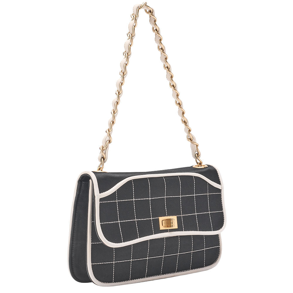 CHANEL Chanel Chocolate Bar 2.55 Turnlock Chain Handbag Satin X Lambskin Black Gold-Tone Hardware, Pre-Owned