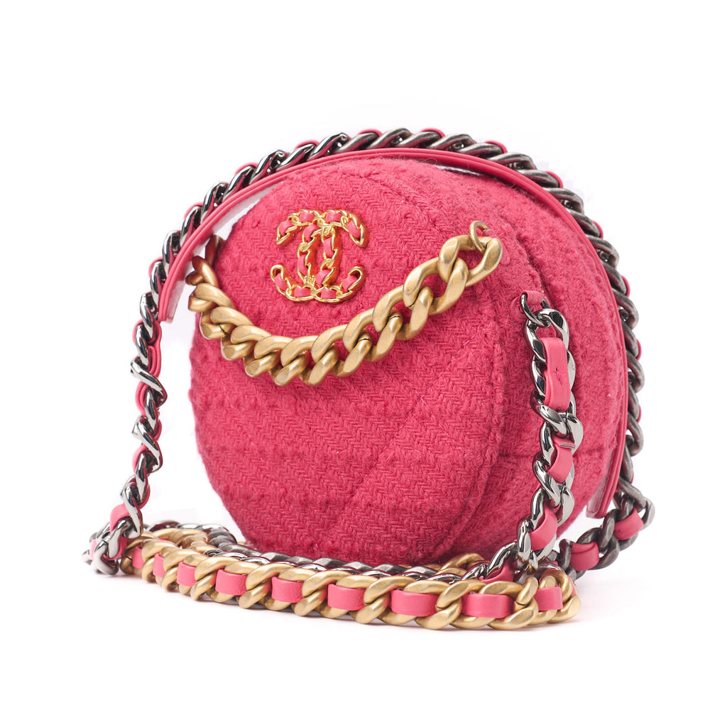 CHANEL 19 Matelasse Chain Shoulder Tote Bag Tweed Pink Gold-Tone Hardware Pre-Owned