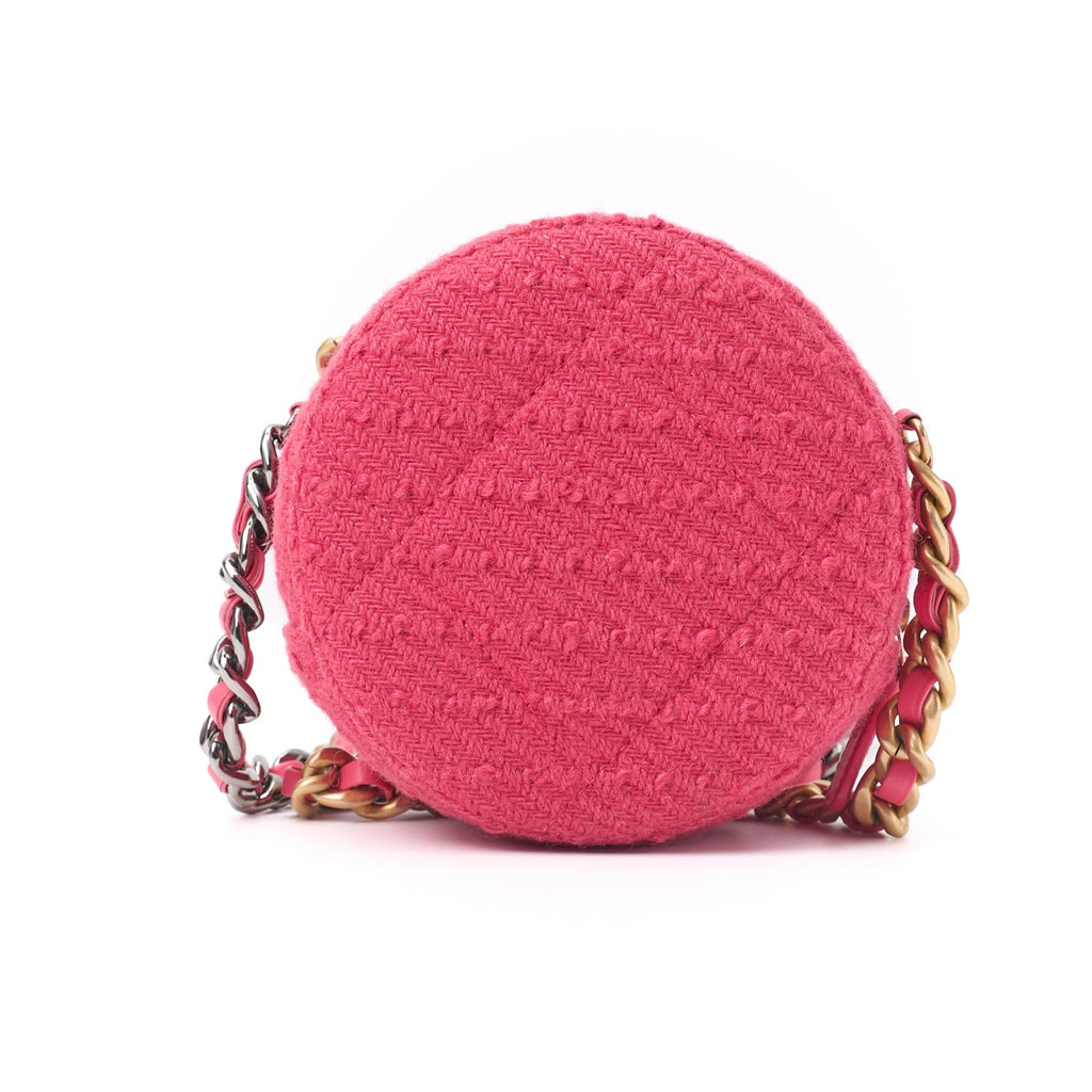 CHANEL 19 Matelasse Chain Shoulder Tote Bag Tweed Pink Gold-Tone Hardware Pre-Owned