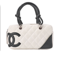 CHANEL Mini Tote Bag, Cambon Line, Calfskin, White, Silver-Tone Hardware, Pre-Owned