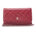 CHANEL Chain Wallet Matelasse Lambskin Red Silver-Tone Hardware Pre-Owned