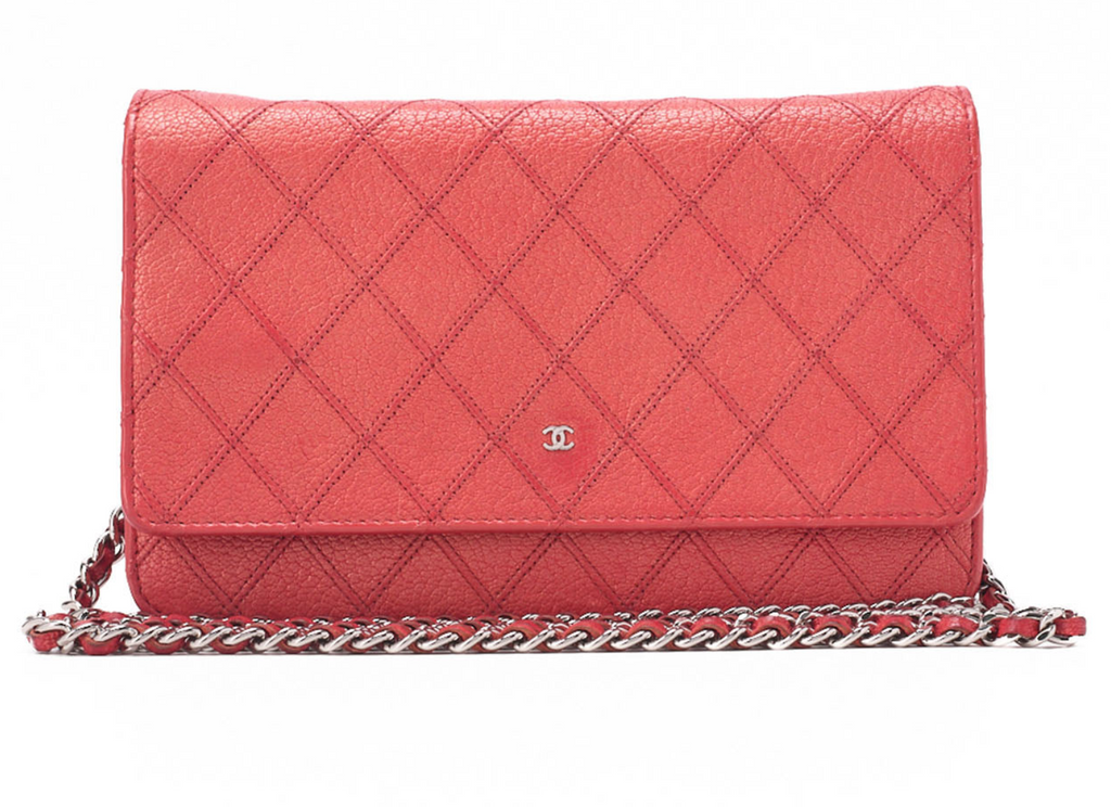 CHANEL Bicolore Matelassé Chain Wallet Calfskin Red Silver-Tone Hardware, Pre-Owned