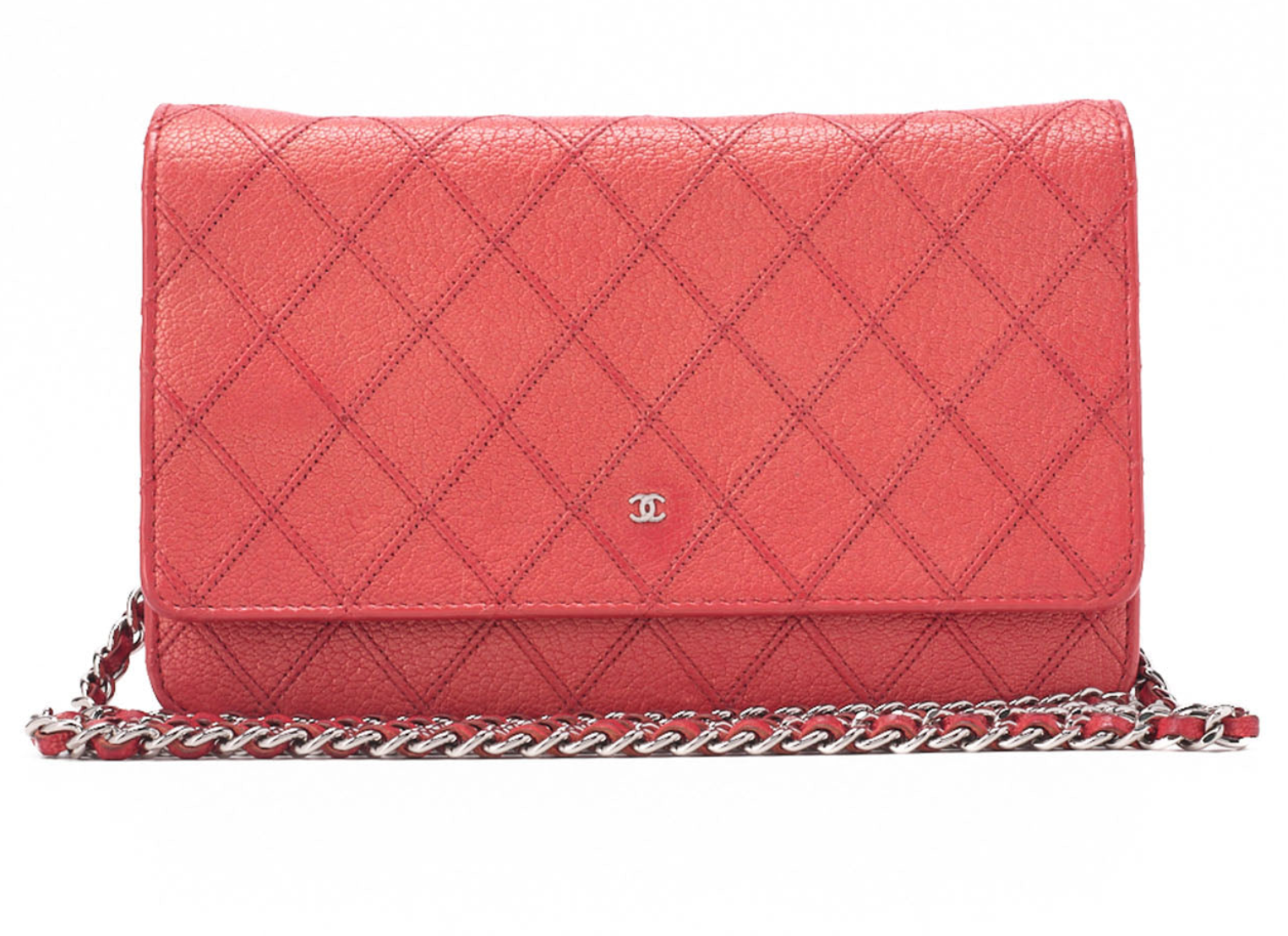 CHANEL Bicolore Matelassé Chain Wallet Calfskin Red Silver-Tone Hardware, Pre-Owned