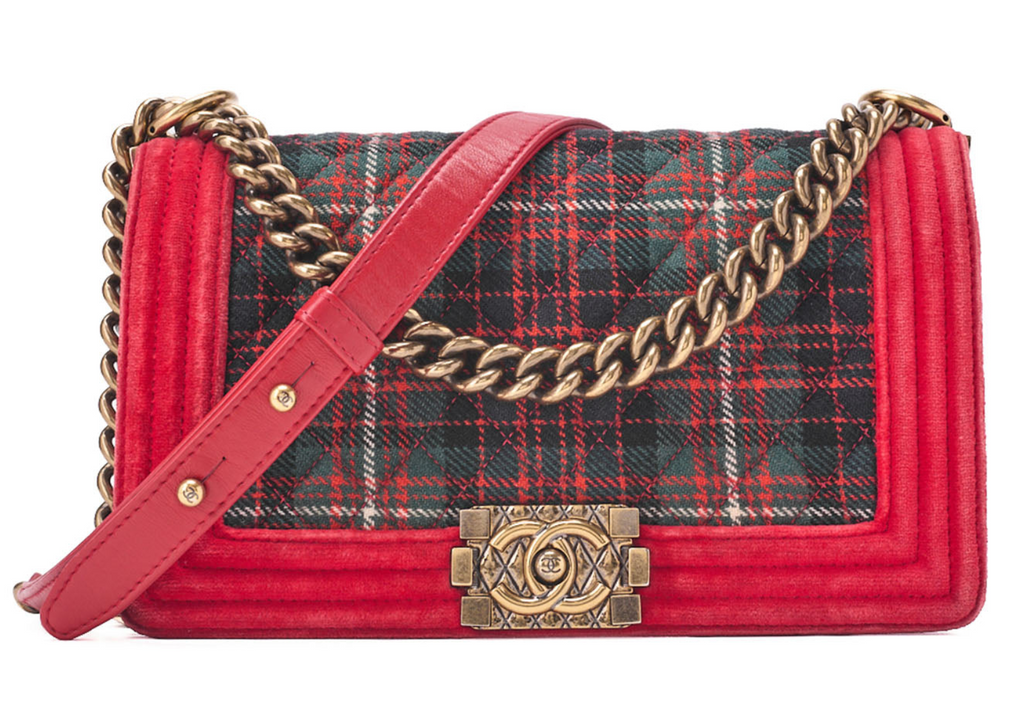 CHANEL Boy Chanel Matelassé Chain Shoulder Cotton x Pelore Red ｘ Multicolor Gold-Tone Hardware, Pre-Owned