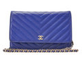 CHANEL Chain Wallet Matelassé V-Stitch Lambskin Navy Gold-Tone Hardware, Pre-Owned