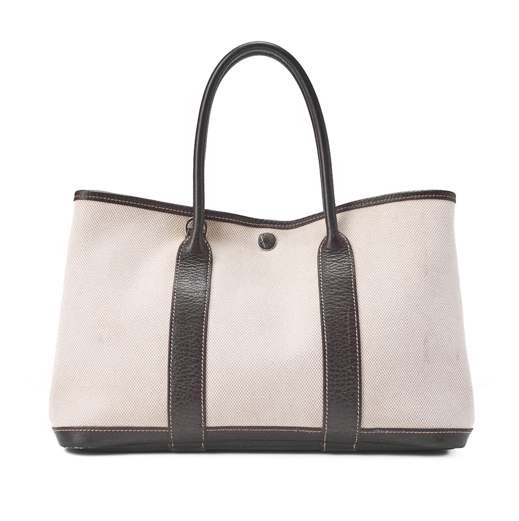 HERMES Garden Party TPM Bag Tooise Ivory ｘ Brown Silver-Tone Hardware, Pre-Owned