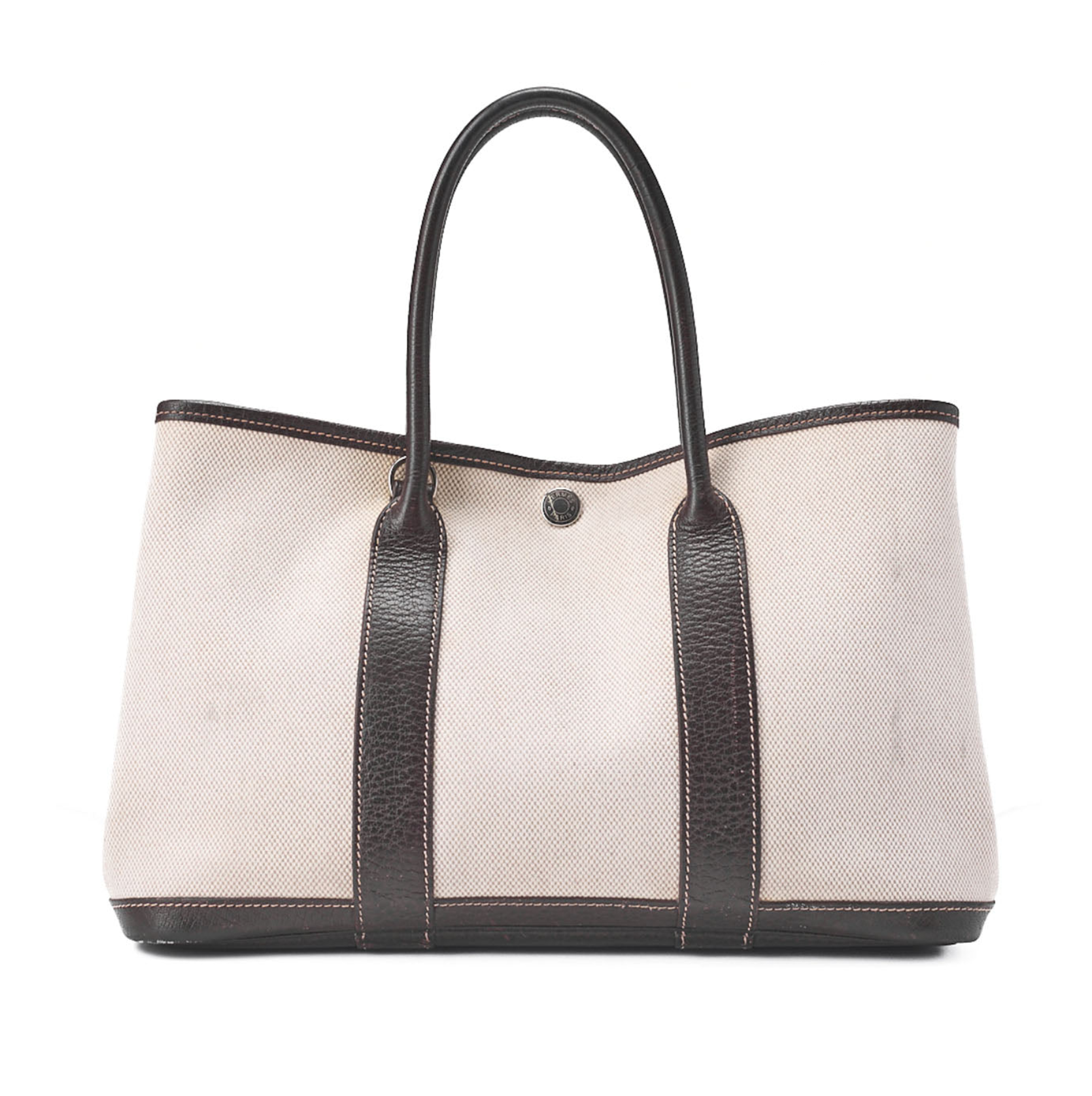 HERMES Garden Party TPM Bag Tooise Ivory ｘ Brown Silver-Tone Hardware, Pre-Owned