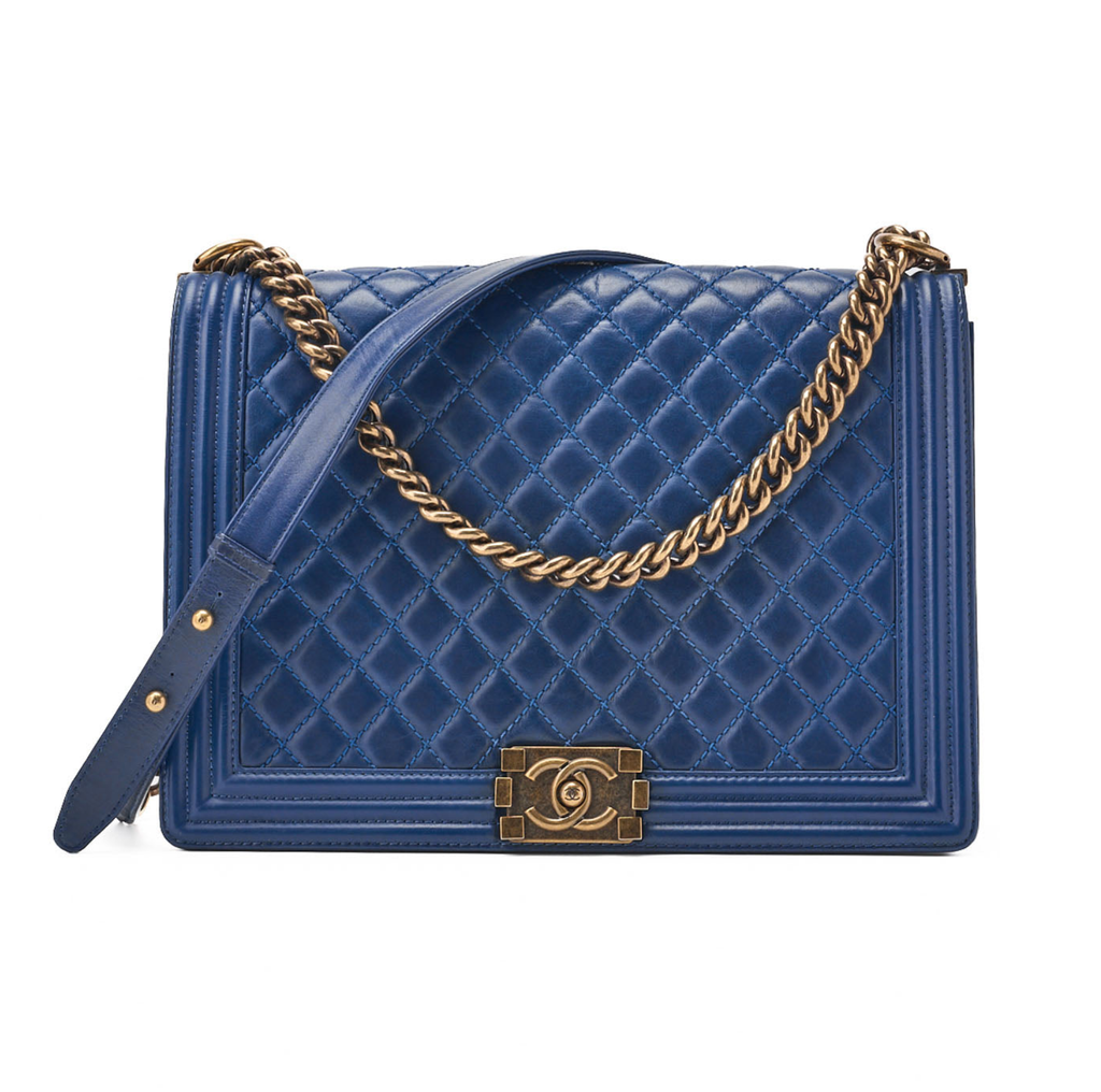 CHANEL Boy Chanel Matlasse Chain Shoulder Vintage Calf Large Size Gold-Tone Hardware, Pre-Owned