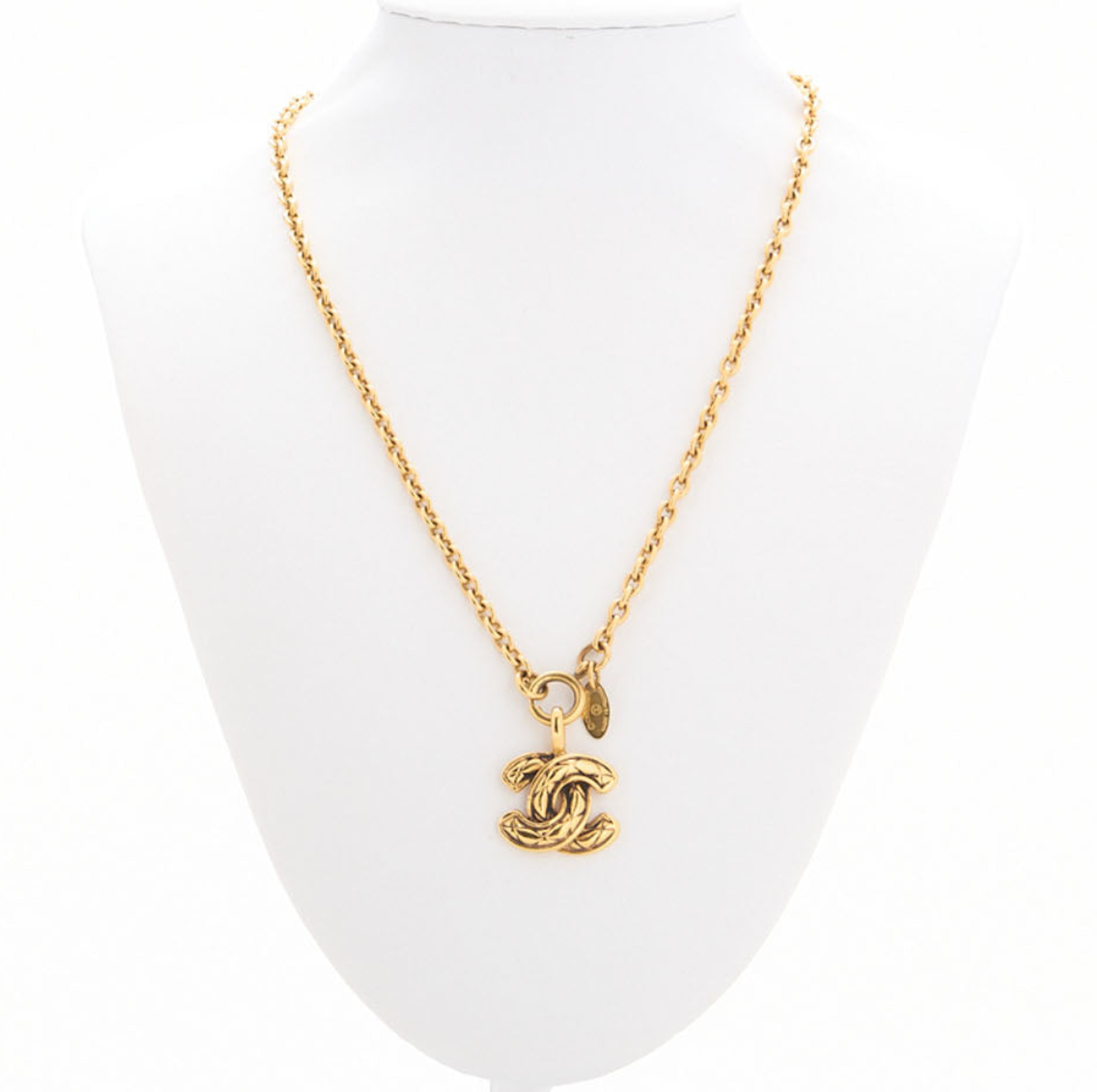 CHANEL Necklace, Coco Mark Matelasse, Gold Plated, Gold, Gold-Tone Hardware, Pre-Owned