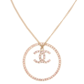 Chanel Necklace, Coco Mark Circle, Rhinestone, Gold Plated, Pink, Gold-Tone Hardware, Pre-Owned