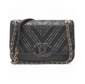 Chanel Shoulder Bag, V Stitch, Chain Shoulder, Lambskin, Black, Gold-Tone Hardware, Pre-Owned