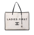 CHANEL  Tote Bag Coco Mark Canvas with Whistle Charm White × Black Silver-Tone Hardware, Pre-Owned