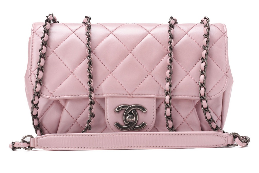 CHANEL Chain Shoulder Bag Matlasse Vintage Calf Mini Pink Silver-Tone Hardware, Pre-Owned
