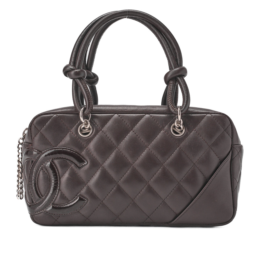 CHANEL Mini Tote Bag, Cambon Line, Calfskin, Brown, Silver-Tone Hardware, Pre-Owned