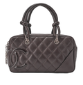 CHANEL Mini Tote Bag, Cambon Line, Calfskin, Brown, Silver-Tone Hardware, Pre-Owned