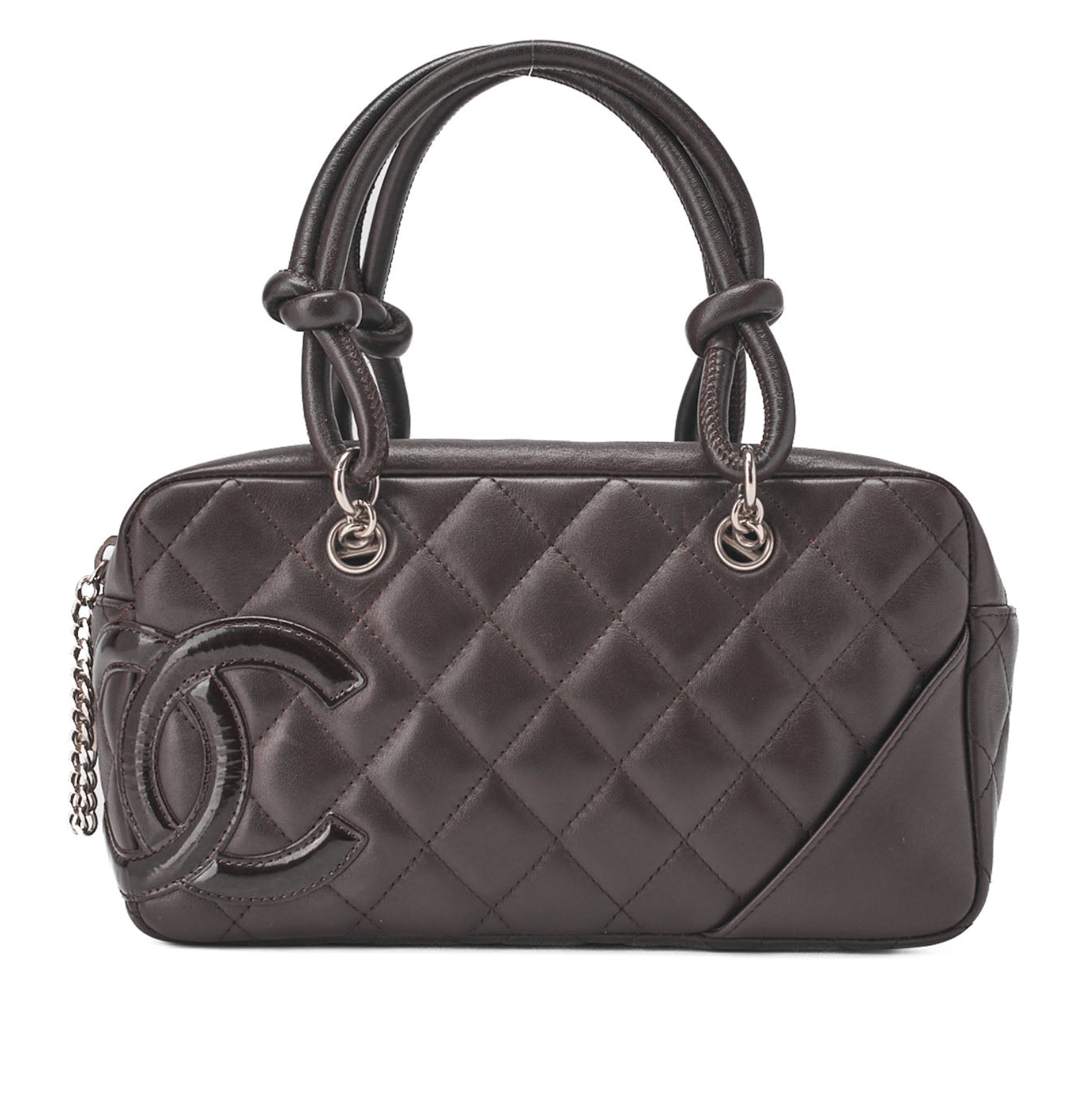 CHANEL Mini Tote Bag, Cambon Line, Calfskin, Brown, Silver-Tone Hardware, Pre-Owned