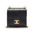 CHANEL Mini Shoulder Bag Matelasse Pearl Chain Lambskin Black Gold-Tone Hardware Pre-Owned