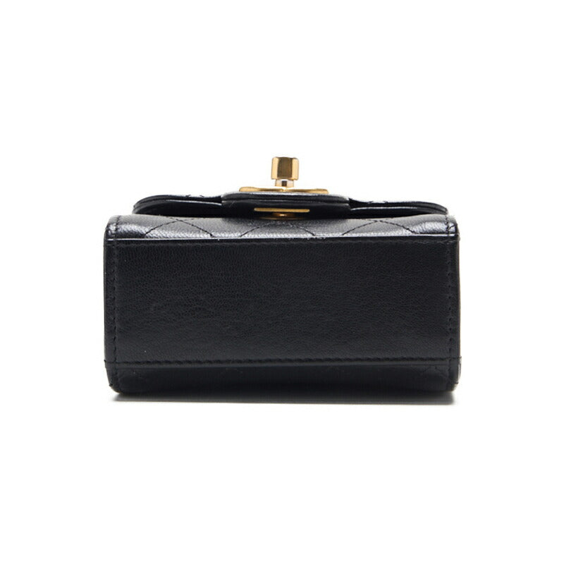 CHANEL Mini Shoulder Bag Matelasse Pearl Chain Lambskin Black Gold-Tone Hardware Pre-Owned
