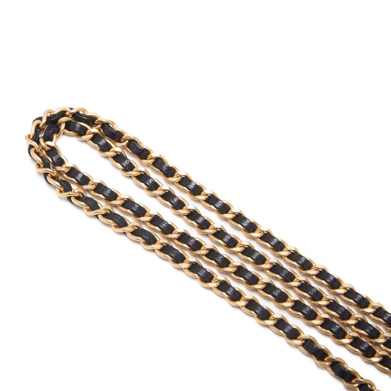 CHANEL Mini Shoulder Bag Matelasse Pearl Chain Lambskin Black Gold-Tone Hardware Pre-Owned