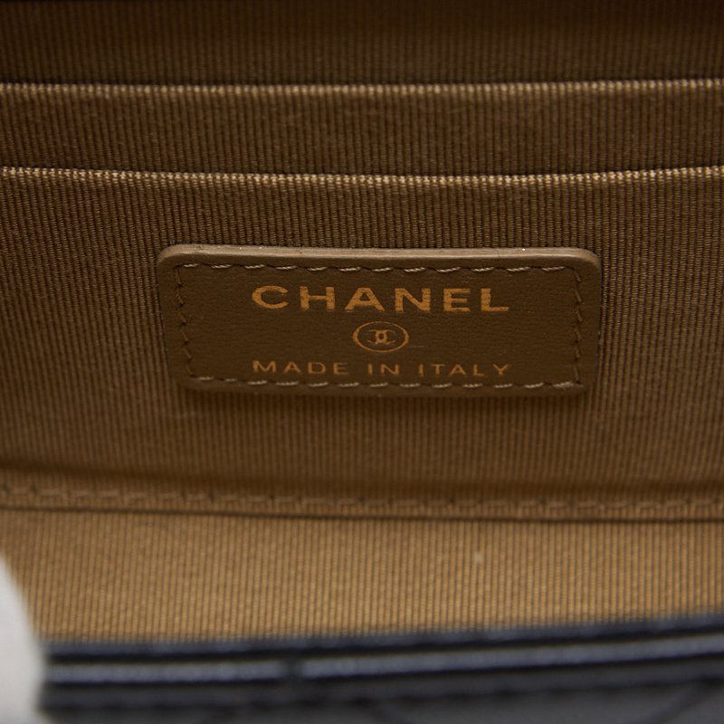 CHANEL Mini Shoulder Bag Matelasse Pearl Chain Lambskin Black Gold-Tone Hardware Pre-Owned
