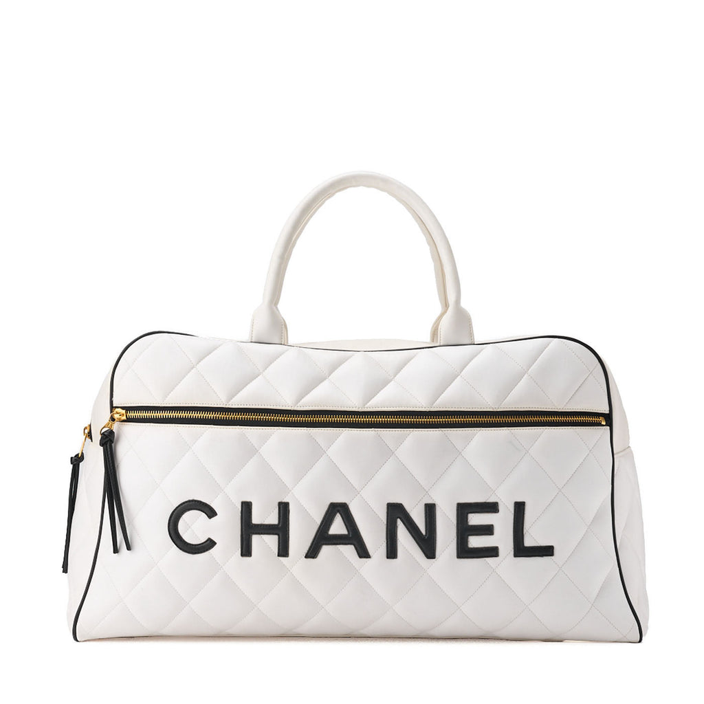 CHANEL Handbag Boston Bag Matelasse Calfskin White Gold-Tone Hardware Pre-Owned