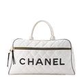 CHANEL Handbag Boston Bag Matelasse Calfskin White Gold-Tone Hardware Pre-Owned