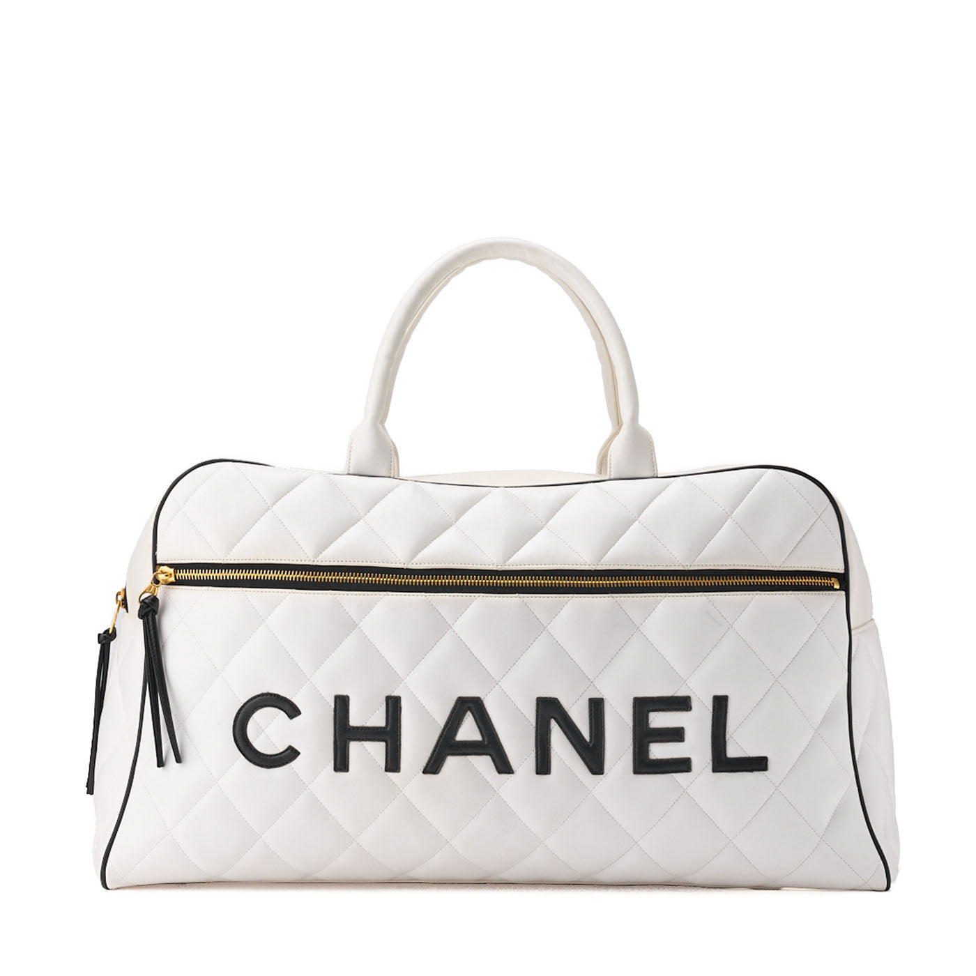 CHANEL Handbag Boston Bag Matelasse Calfskin White Gold-Tone Hardware Pre-Owned