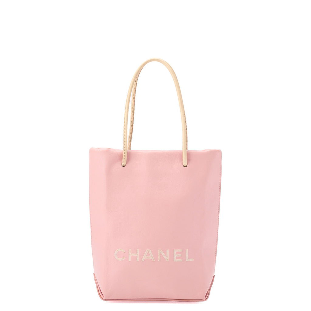 CHANEL Mini Tote Bag Essential Logo Mark Lambskin Pink Silver-Tone Hardware, Pre-Owned