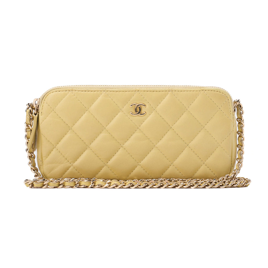 CHANEL Matelasse Chain Wallet Lambskin Yellow Gold-Tone Hardware, Pre-Owned