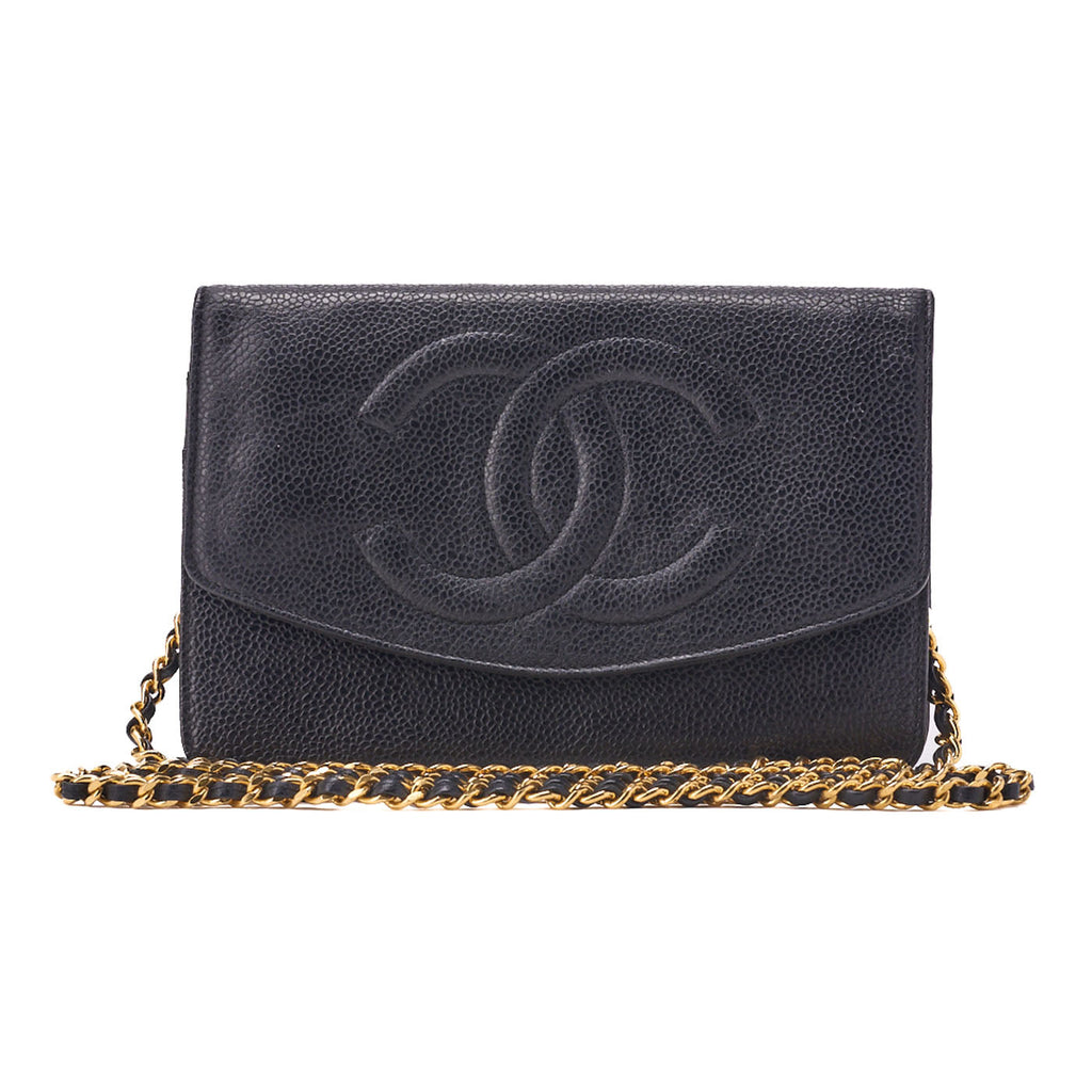 CHANEL Shoulder Bag Chain Wallet Caviar Black Gold-Tone Hardware, Pre-Owned
