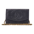 CHANEL Shoulder Bag Chain Wallet Caviar Black Gold-Tone Hardware, Pre-Owned