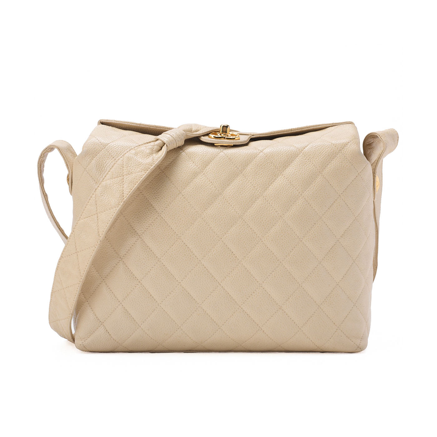 CHANEL Matlasse Upper Coco Mark Shoulder Bag Caviar Skin Beige Gold-Tone Hardware, Pre-Owned