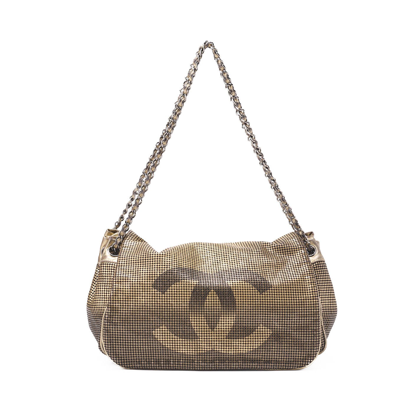 CHANEL Shoulder Bag Coco Mark Full Flap Leather Gold Silver-Tone Hardware, Pre-Owned