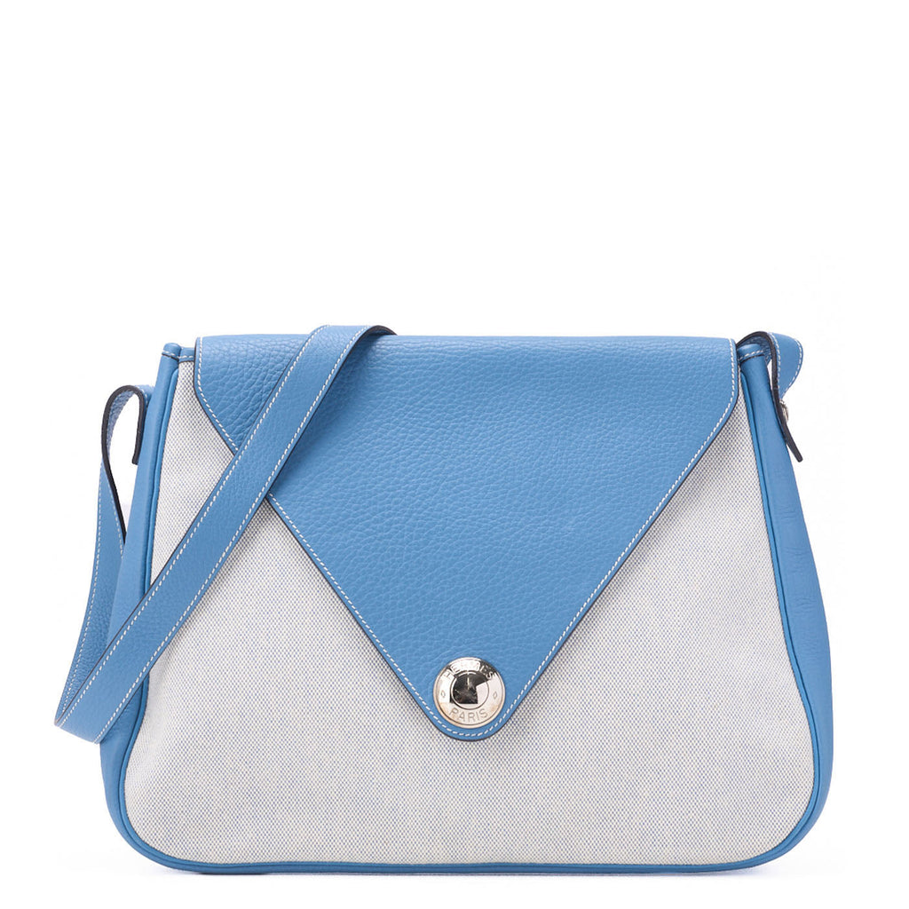 HERMES Christine Shoulder Bag Toile Ash Buffle Blue Jean Silver-Tone Hardware Pre-Owned