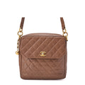 CHANEL Shoulder Bag, Chain Shoulder, Matelasse, Caviar Skin, Brown, Gold-Tone Hardware, Pre-Owned