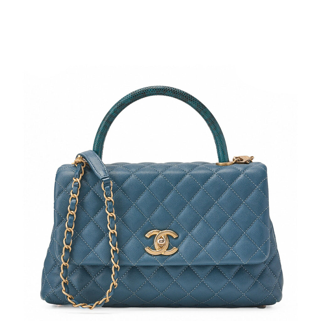 CHANEL Shoulder Tote Bag Matelasse Coco Handle 2WAY Caviar Skin Navy Gold-Tone Hardware Pre-Owned