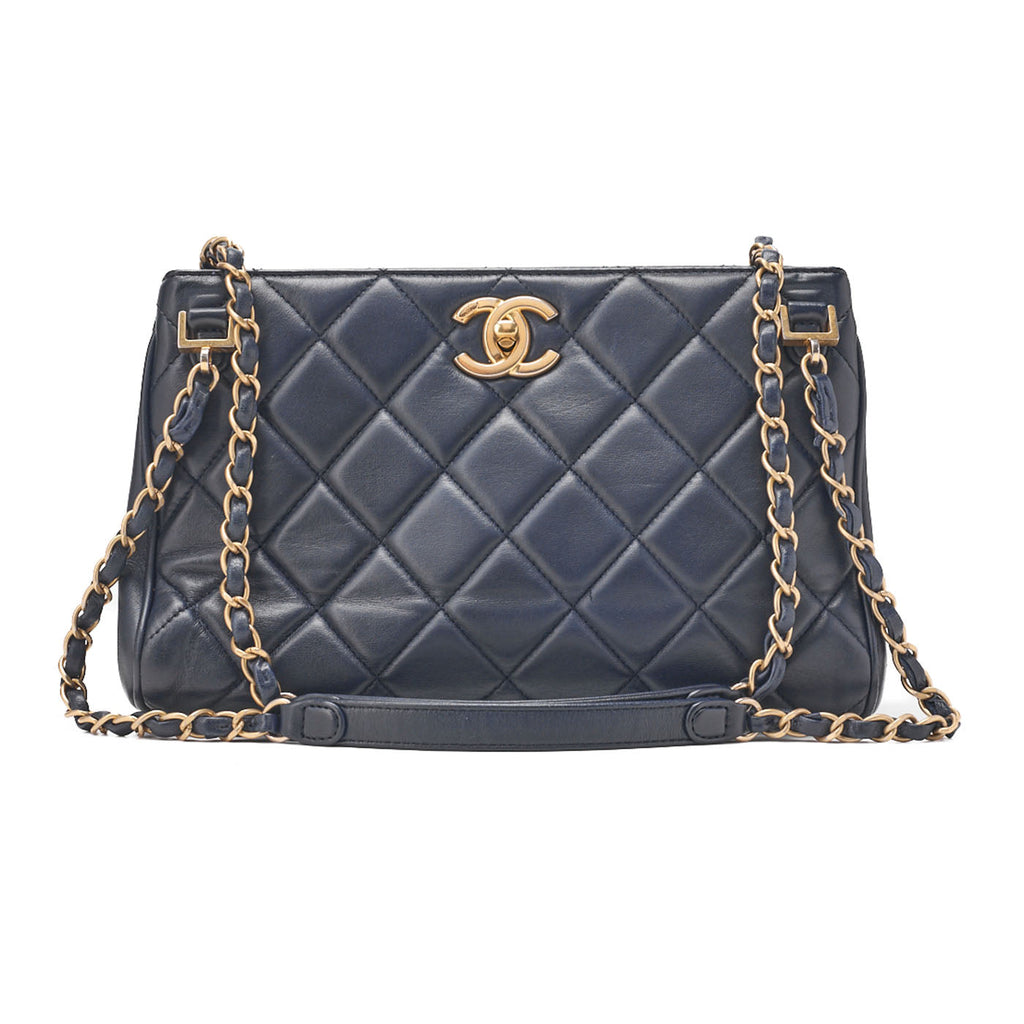 CHANEL Chain Shoulder Matelasse Bicolore Calfskin Navy Gold-Tone Hardware, Pre-Owned
