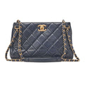 CHANEL Chain Shoulder Matelasse Bicolore Calfskin Navy Gold-Tone Hardware, Pre-Owned