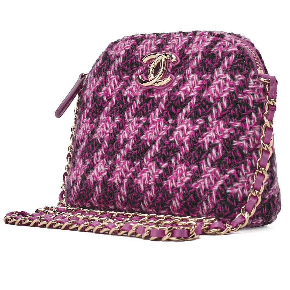 CHANEL Tweed Matelass? Coco Mark Mini Chain Shoulder Purple X Multicolor Gold-Tone Hardware, Pre-Owned