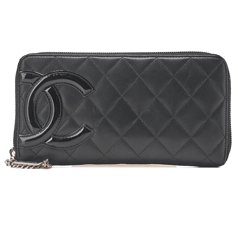 CHANEL Cambon Line Matelasse Round Long Wallet Calfskin Black Silver-Tone Hardware, Pre-Owned